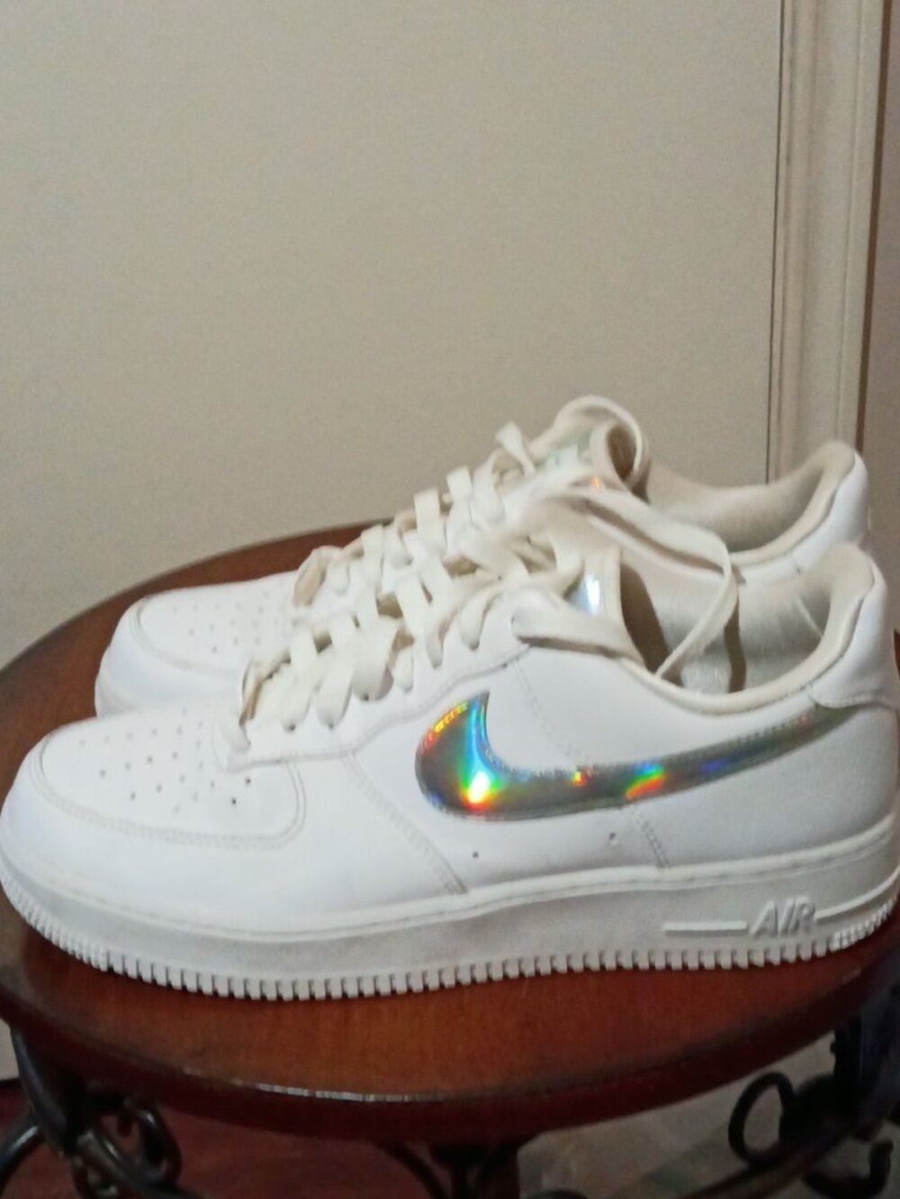Nike Air Force 1 Low Top White/Silver Iridescent Leather CJ1646-100 Women’s Sz 9 - Picture 9 of 13